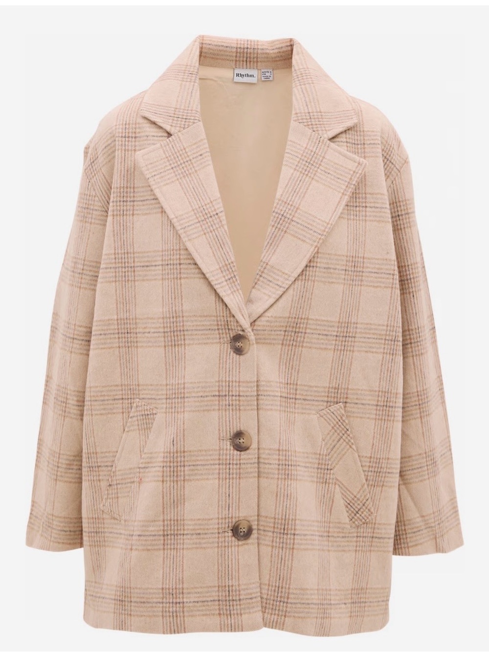 Rhythm. Beige Plaid Oversized Blazer